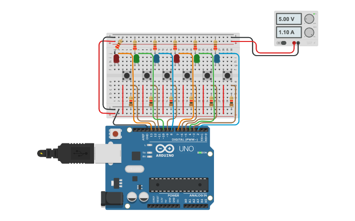 Circuit design Array botones | Tinkercad