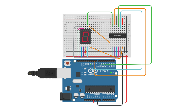 Circuit design 74hc595_7sEGMENT - Tinkercad