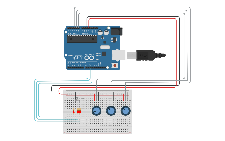 Circuit design Potenciómetro y LED RGB - Tinkercad