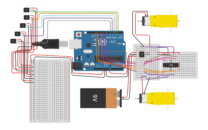 Circuit design line following car - Tinkercad