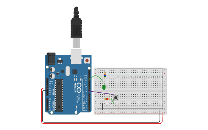 Circuit design Arduino LED on/off with software latching - Tinkercad