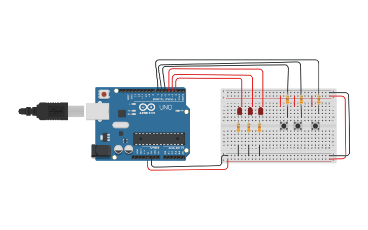 Circuit design circuito con 3 pulsadores - Tinkercad