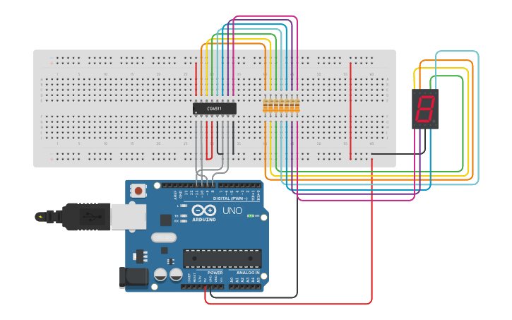 Circuit design Displaying a single digit on 7 Segment Display - Tinkercad