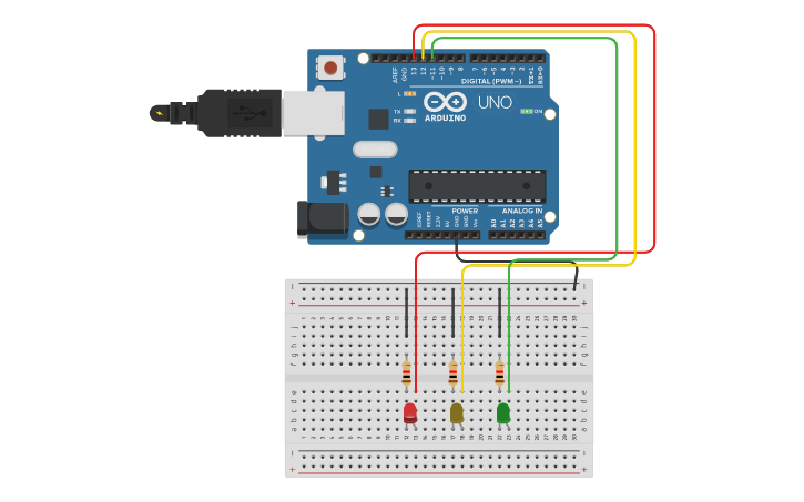 Circuit design Multiple LEDs - Tinkercad