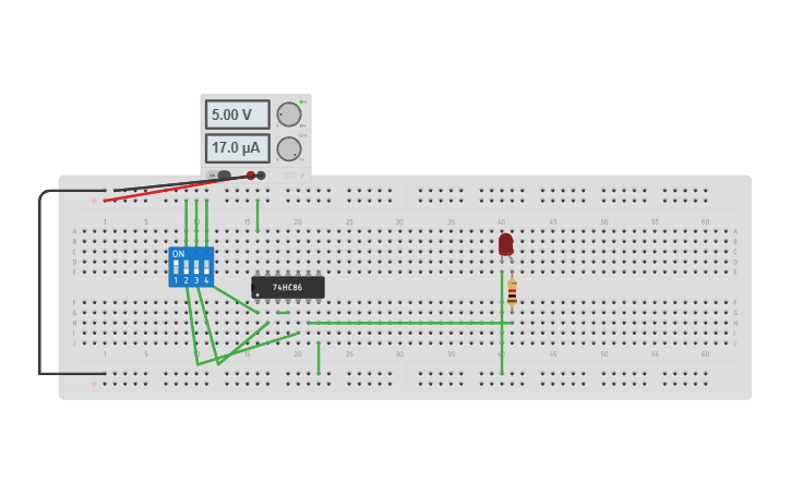 Circuit design 3bit EVEN Parity - Tinkercad