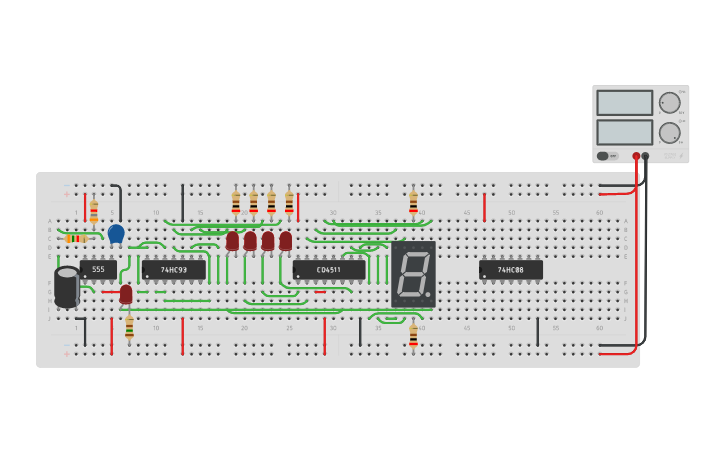 Circuit design Copy of contador de 0 a 7 | Tinkercad