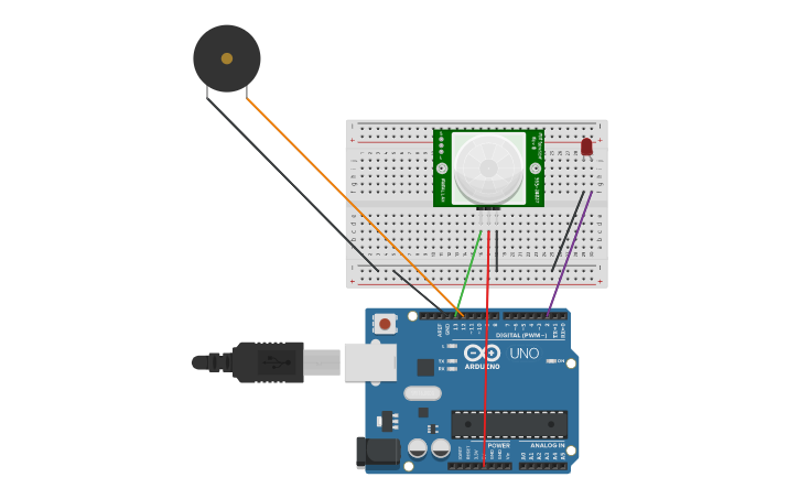Circuit design PIR - Tinkercad