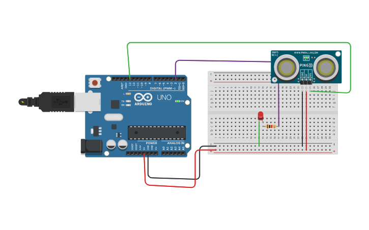 Circuit design Mesafe sensörü ile led yakma - Tinkercad