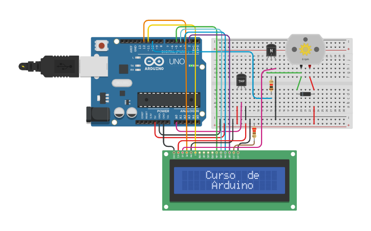 Circuit design Motor con sensor de temperatura - Tinkercad