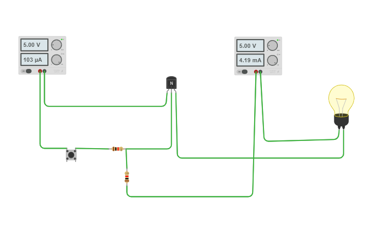 Circuit design NPN tranzistor | Tinkercad