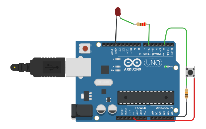 Circuit design Jarlaud5 Allumage d'une LED par BP - Tinkercad