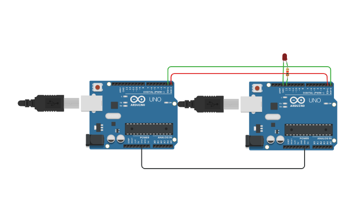 Circuit design I2C Communication between two arduino - Tinkercad