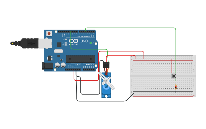 Circuit design Servo pulsador - Tinkercad