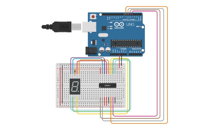 Circuit design Contador binario - Tinkercad