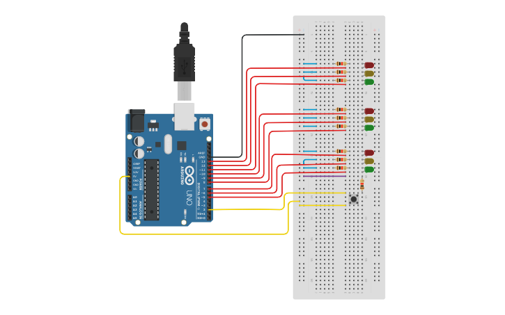 Circuit design Traffic Lights - Tinkercad