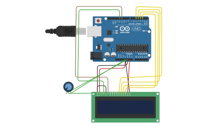 Circuit design LCD Display setup using arduino uno - Tinkercad