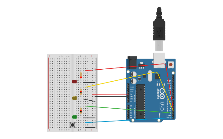 Circuit design traffic light | Tinkercad