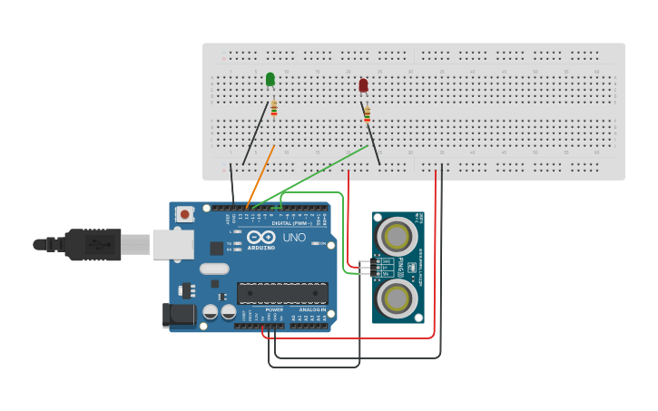 Circuit design Arduino Sensor Ultrasonido - Tinkercad