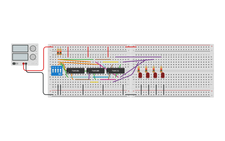 74hc32 Connection Arduino Circuit design Circuito 74HC04 74HC08 74HC32 L1on L2off L3 off L4on ...