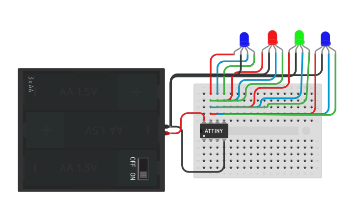 Circuit design Copy of RGB гирлянда - Tinkercad