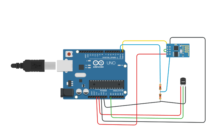 Circuit design Copy of ThingSpeak cloud based temp sensor - Tinkercad