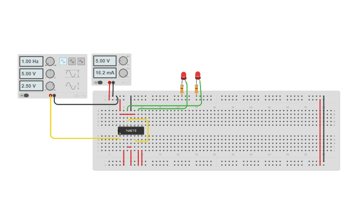Circuit design Asynchronous 2 Bit Up counter using JK 7473 - Tinkercad