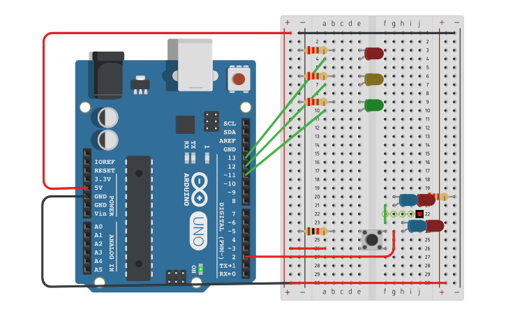 Circuit design Circuito En paralelo + Serie + Boton - Tinkercad