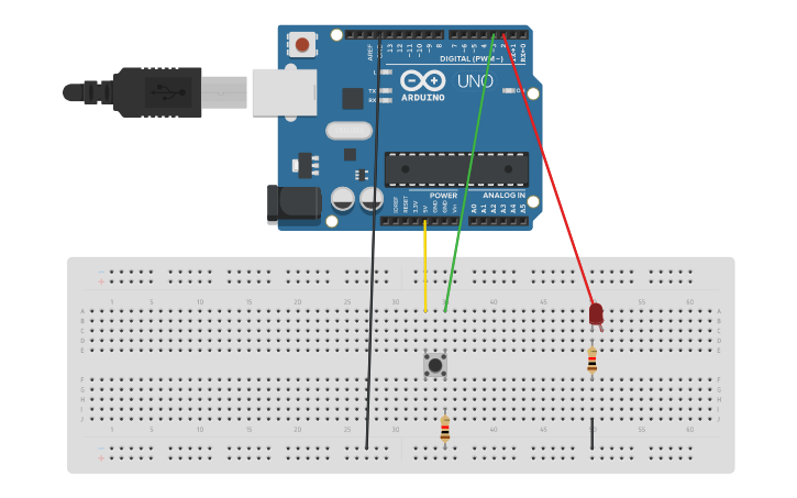 Circuit design LED com botão - Tinkercad