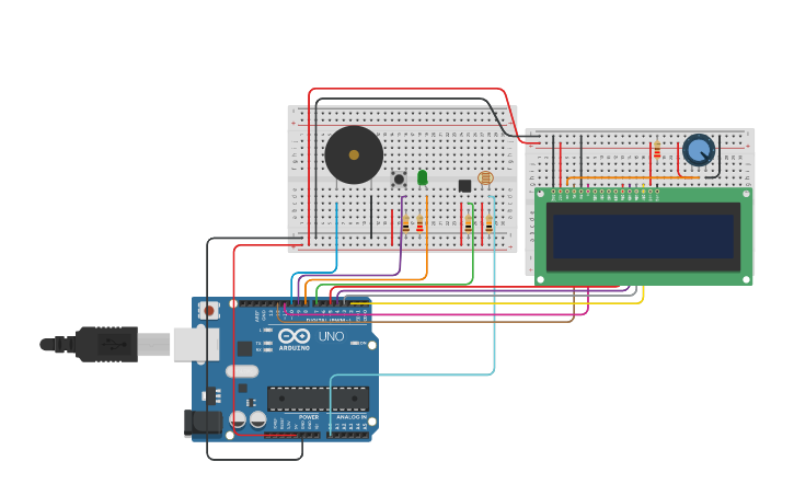 Circuit design Piezo con lcd - Tinkercad