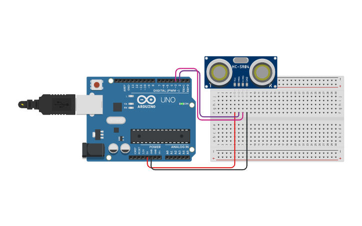 Circuit design Ultrasonic Sensor with Arduino - Tinkercad