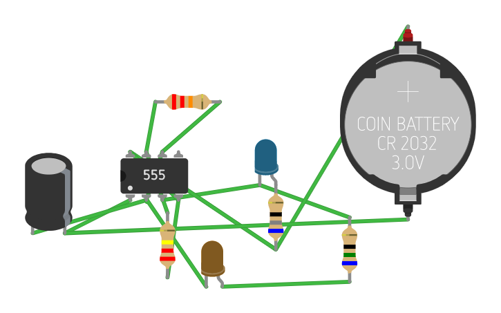 Circuit design Мигалка на таймере 555 - Tinkercad