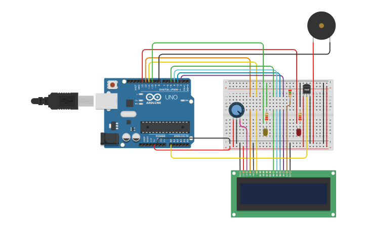 Circuit design Temperatura con LCD | Tinkercad