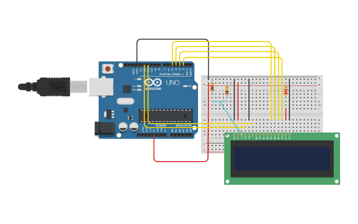 Circuit design 16x2 LCD Hello World - Tinkercad