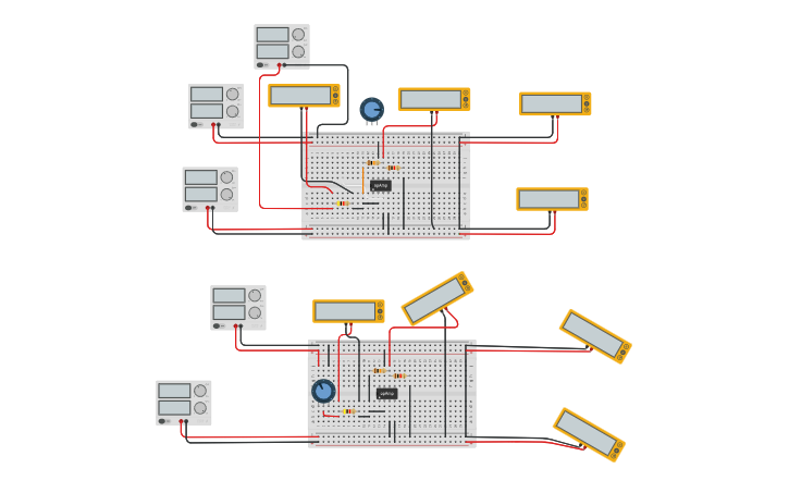 Circuit design figuras 1 y 2 inversor y No inversor con opAmp - Tinkercad