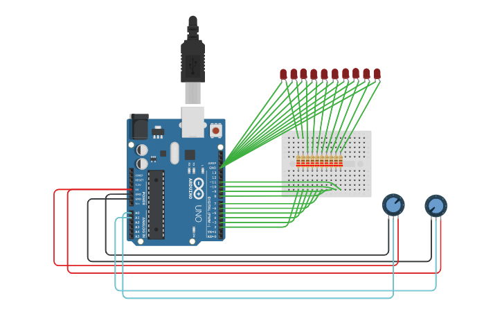 Circuit design LED Chaser | Tinkercad