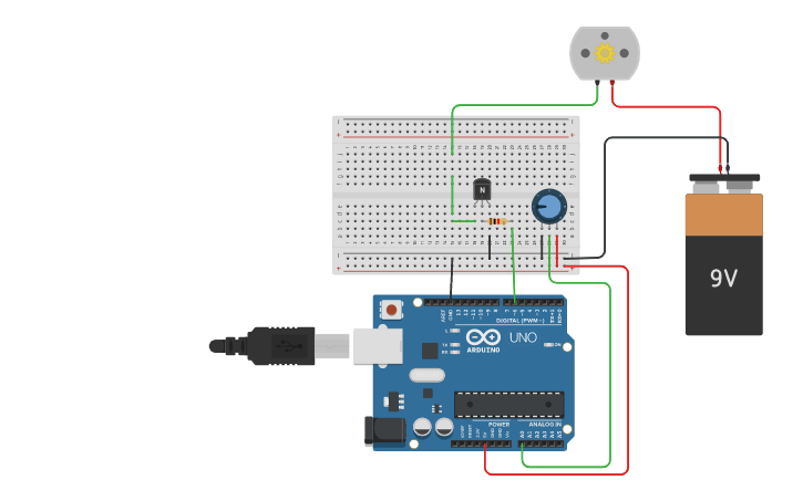 Circuit design Exp No:10 DC motor with potentiometer - Tinkercad