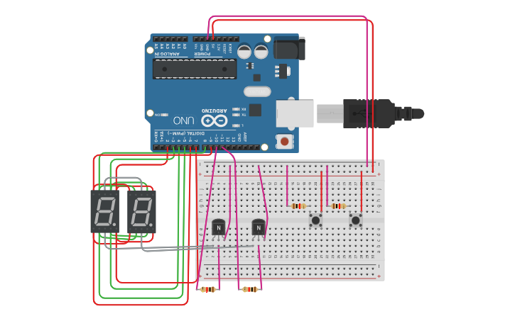 Circuit design 7 segment - Tinkercad