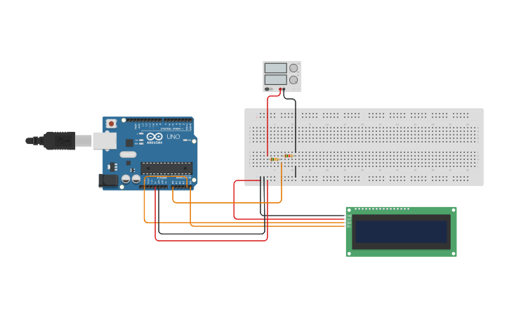 Circuit design Voltage + Ammeter Using I2c LCD - Tinkercad
