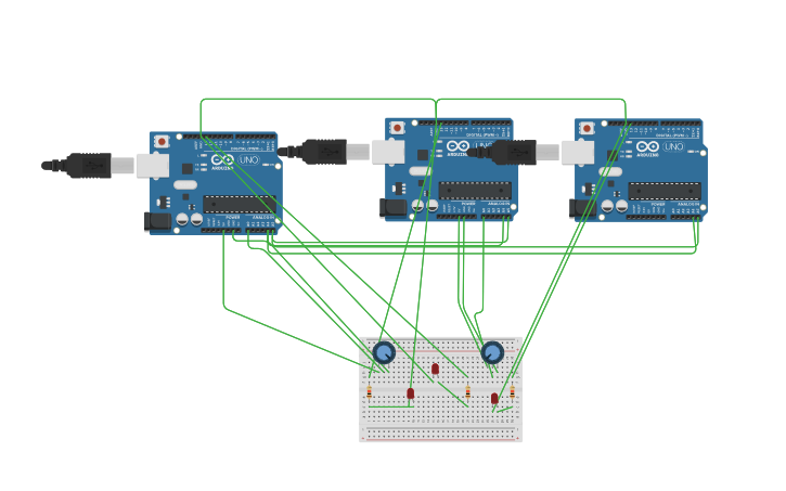 Circuit design Master slave arduinos - Tinkercad image.