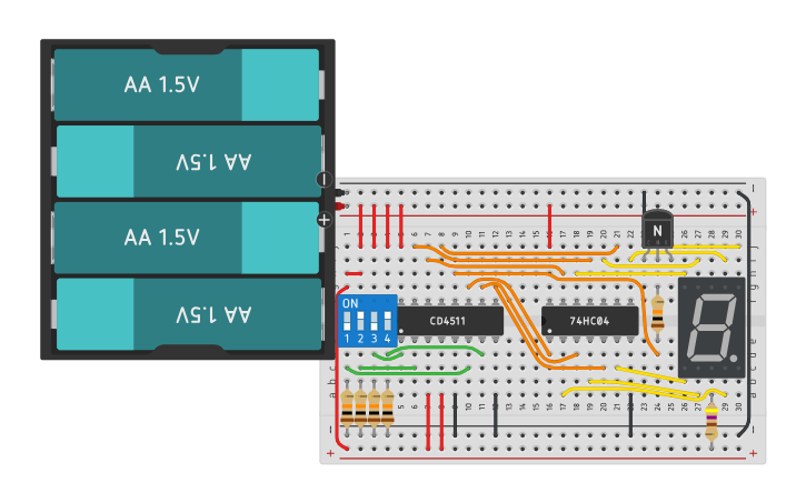 Circuit design 7 Segment common anode with inverters | Tinkercad