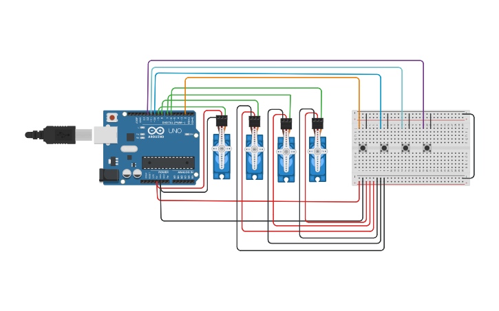 Circuit design micro servo com 4 botão (explicação) - Tinkercad