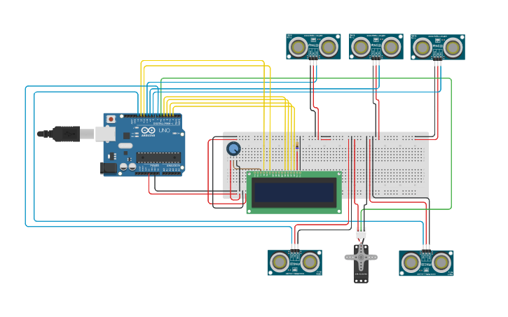 Circuit design CAR PARKING SYSTEM USING ARDUINO - Tinkercad