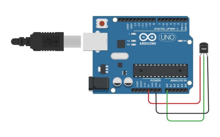 Circuit design sensor de temperatura | Tinkercad