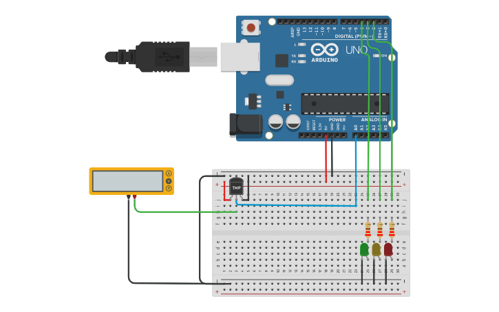 Circuit design Sensor de temperatura Arduino - Tinkercad