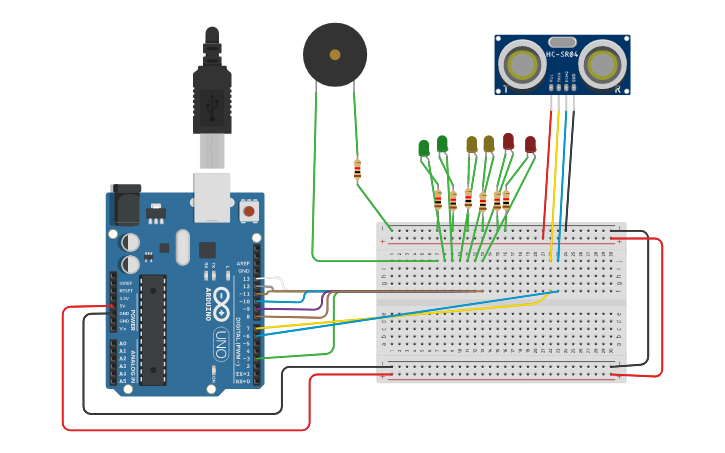 Circuit design Ultrasonic Sensor - Tinkercad