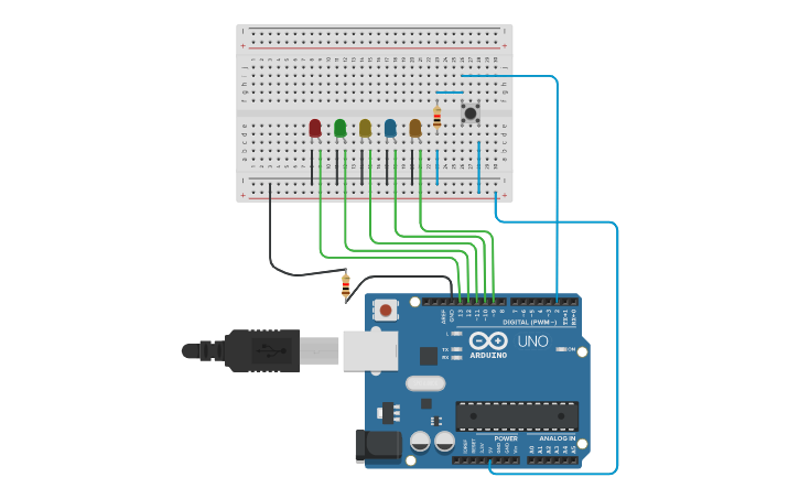 Circuit design 10/30/2021 BLINKING 5 LEDs | Tinkercad