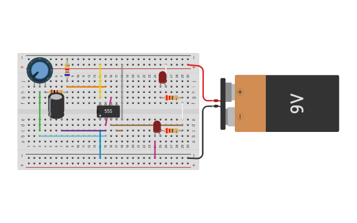 Circuit design INTEGRADO TEMPORIZADOR 555 - Tinkercad