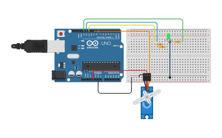Circuit design servo led | Tinkercad