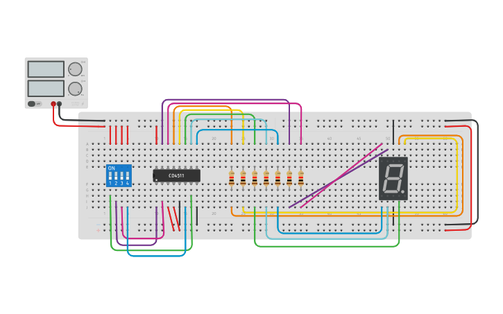 Circuit design using 7 segment - Tinkercad