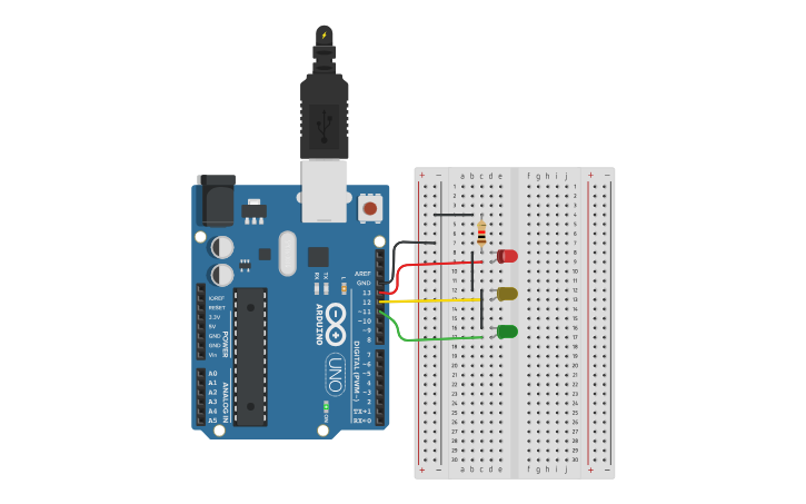 Circuit design Arduino Controlled Traffic Lights CodeBlocks - Tinkercad